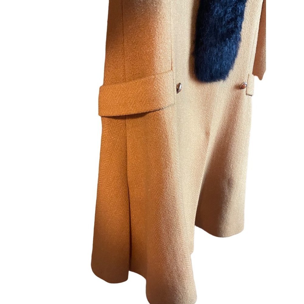 Vintage 60s Yellow Mod Swing Coat with Faux Fur Trim - Picture 5 of 9